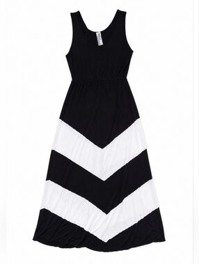 Crystal Wearables Black White Chevron Maxi Dress Sleeveless Stretch Boho